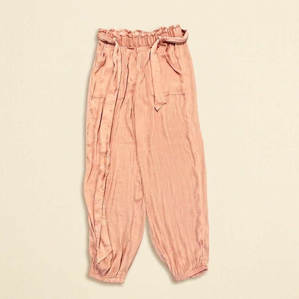 Aerie Peach Paperbag Waist Jogger Pants Small 4820327984 Soft Tapered Tie Belt
